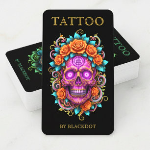 Professionelles Tattoo-Studio Floral-Schädel-Tätow Visitenkarte
