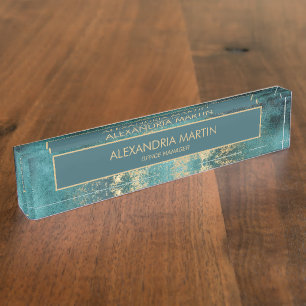Professionelles Teal Gold Grunge Abstract Namensplakette