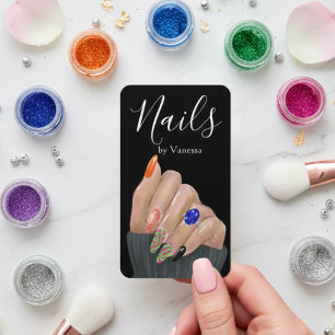Professionselle Nagelstudio Maniküre Schwarz QR Co Visitenkarte