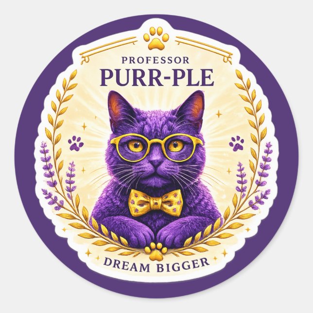 Professor Purr-Ple™ – Träume Groß Sticker (Vorderseite)