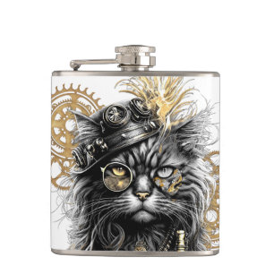 Professor Sprocket-Paws, die funky Steampunk-Katze Flachmann