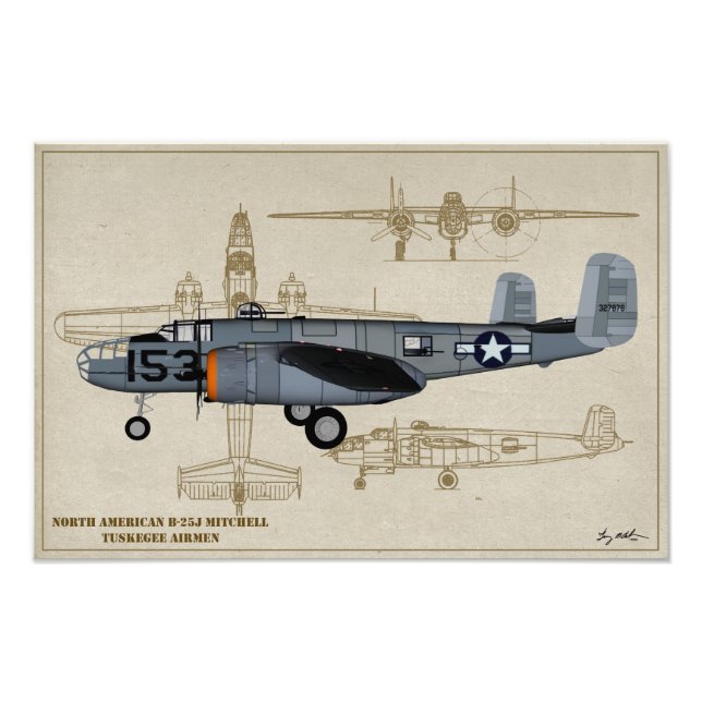 Profil Art B-25 Mitchell Tuskegee Airmen Fotodruck (Vorne)