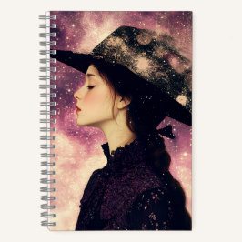 Profil einer Frau in einer schwarzen Hat- Himmelsm Notizbuch