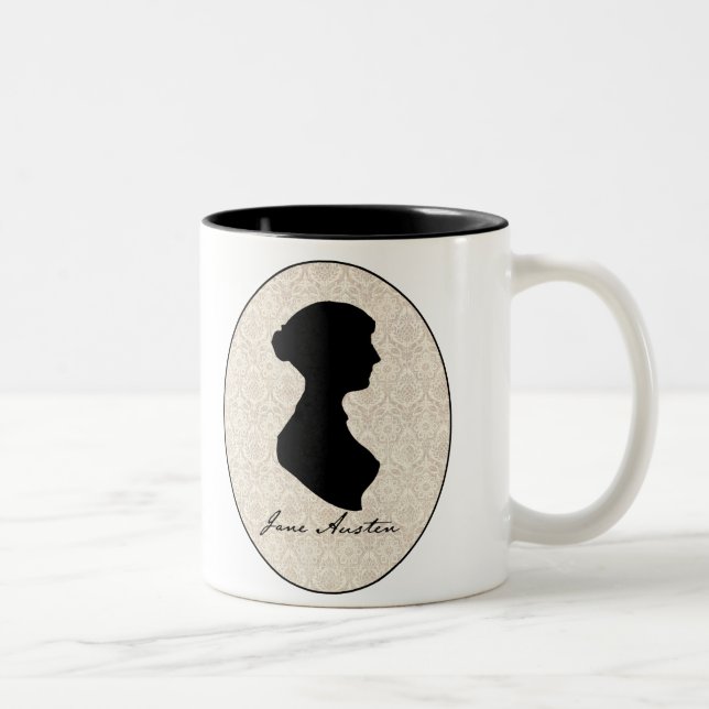 Profil-Silhouette Janes Austen Zweifarbige Tasse (Rechts)