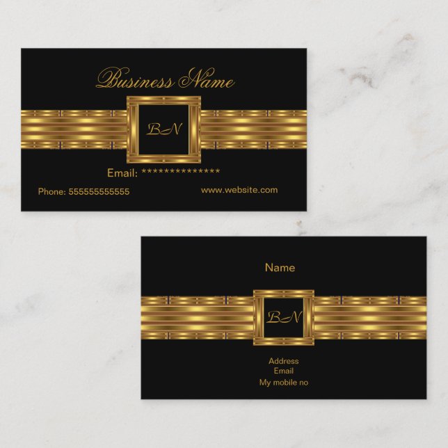 Profile Business Card Gold Monogram Black Visitenkarte (Vorne/Hinten)