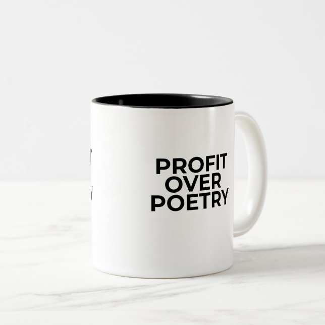Profit vor Poesie Typografischer Minimalist  Zweifarbige Tasse (VorderseiteRechts)