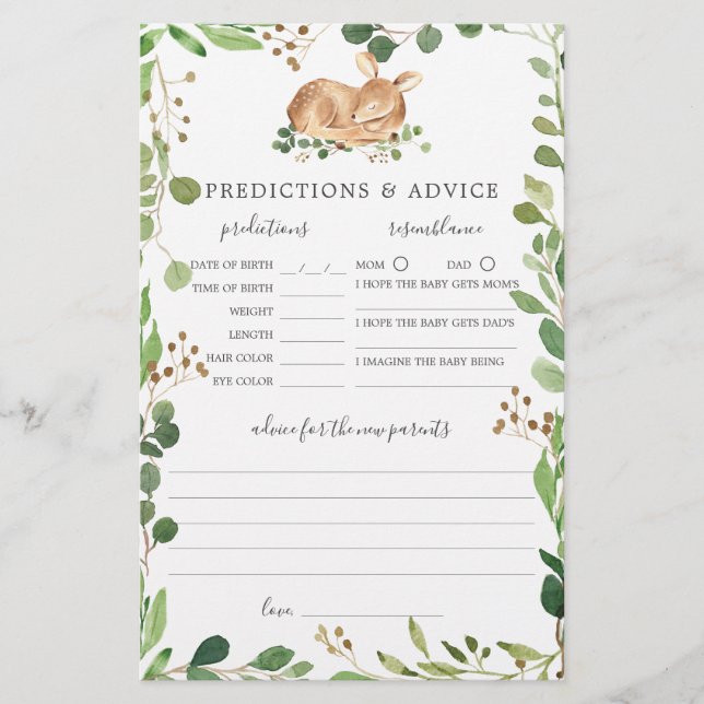 Prognosen und Ratschläge für die HirschBaby-Dusche (Vorderseite)