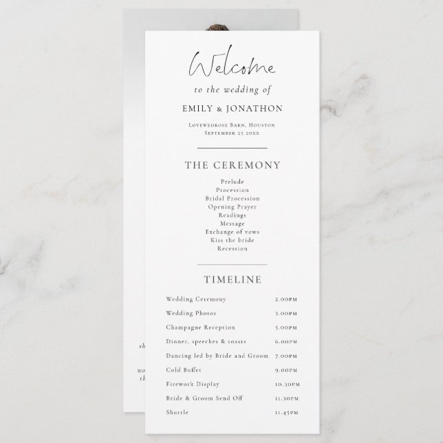 Program and Menu combined with photo Wedding Menükarte (Vorne/Hinten)