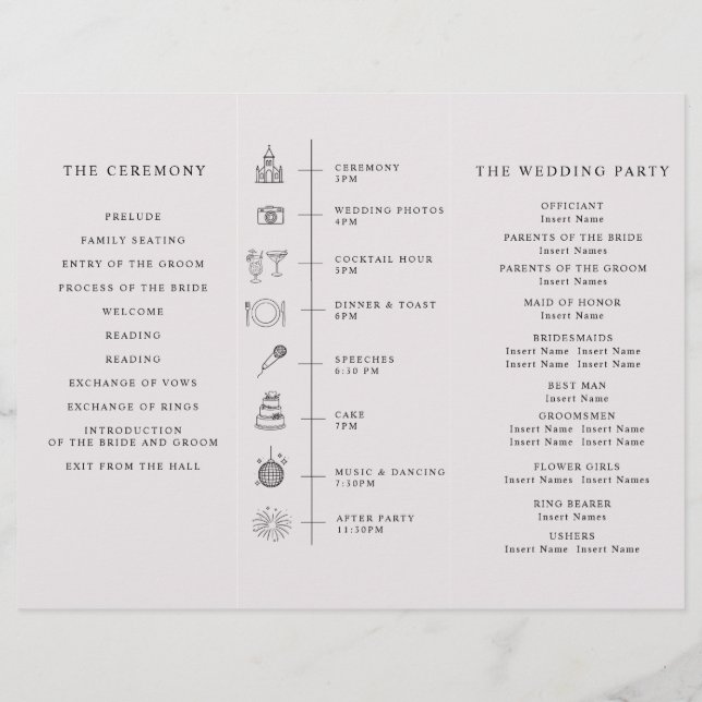 Program Minimalist Timeline for a Modern Wedding. Flyer (Hinten)