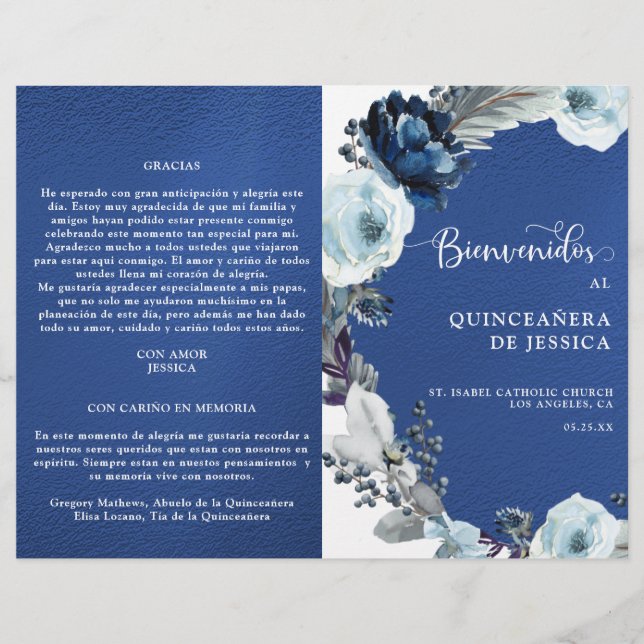 Programa de Quinceañera Azul Rey y Azul Marino (Vorderseite)