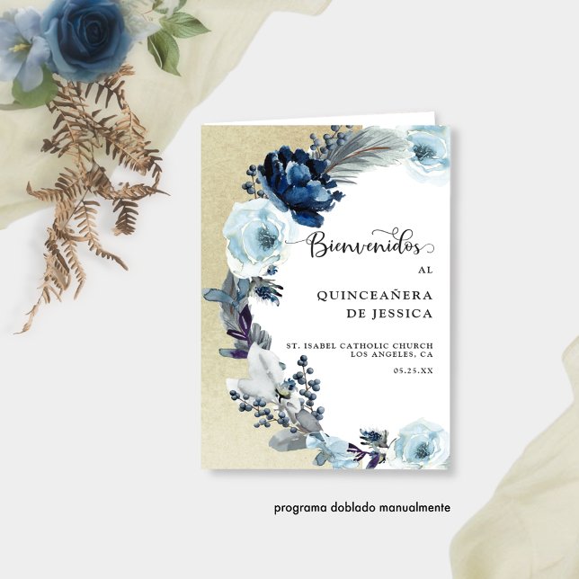 Programa de Quinceañera Azul y Oro con Flores (Von Creator hochgeladen)