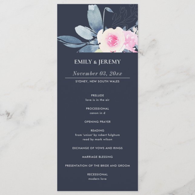 PROGRAMM "BLUSH BLUE BLUE FLORAL WEDONY CEREMONY" (Vorderseite)