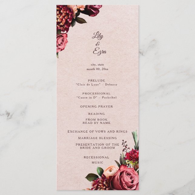 Programm "Burgund und Blush Flat" (Vorderseite)