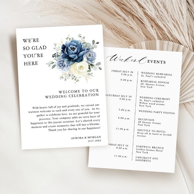 Programm "Dusty Blue Ivory Floral Weekend Events" (Dusty Blue Ivory Floral Weekend Events Program card)