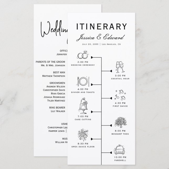 Programm für das Hochzeitspaziergang Party Schwarz (Vorne/Hinten)