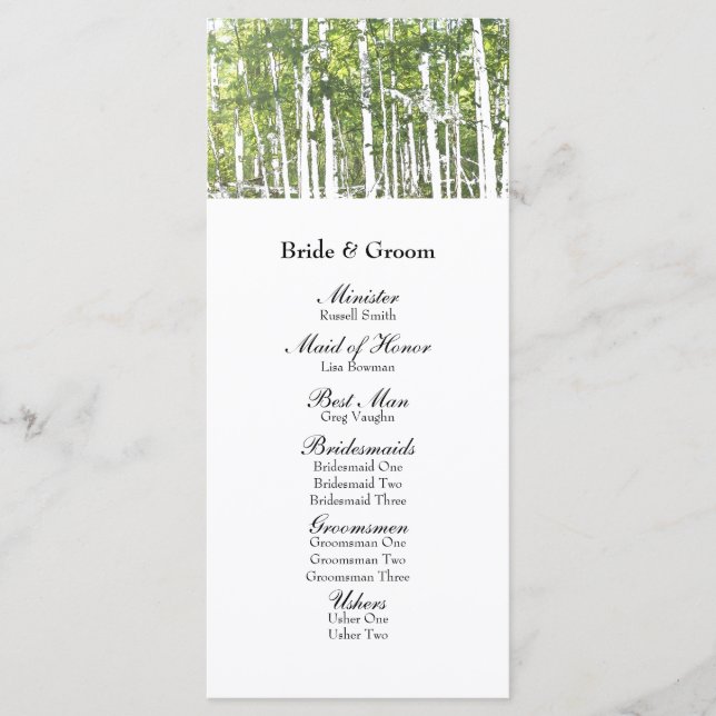 Programm für die Hochzeit von Grünem Weißem Wald (Vorderseite)