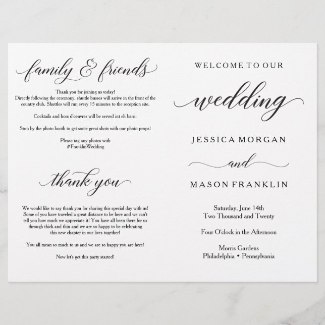 Programm für die Hochzeitfeier (Vorderseite)