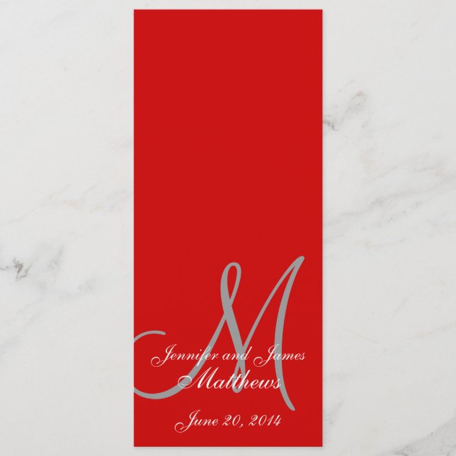 Programm für die Hochzeitskirche Monogram Red & Wh (Vorderseite)
