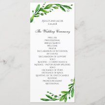 Programm für grüne Zeremonie. Hochzeit im Garten. 