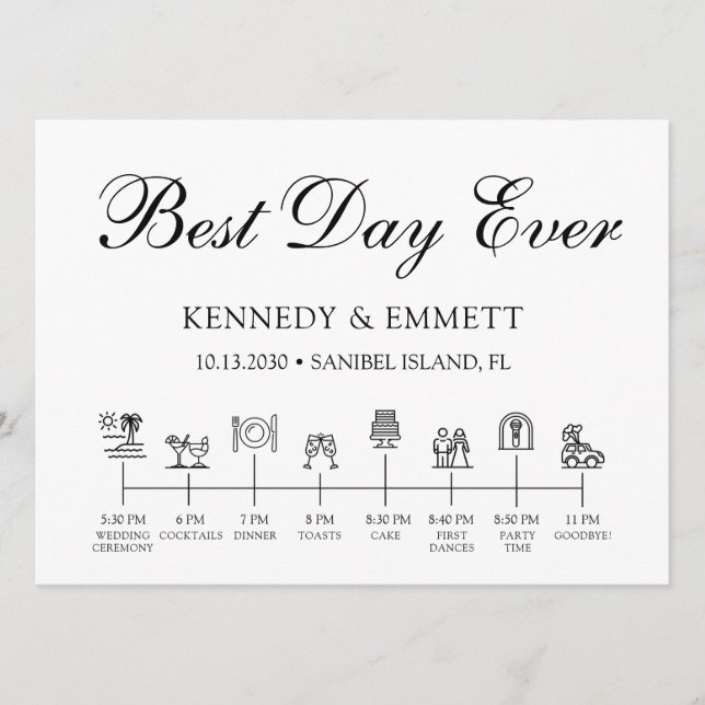 Programm für Hochzeitstage am Strand (Vorderseite)