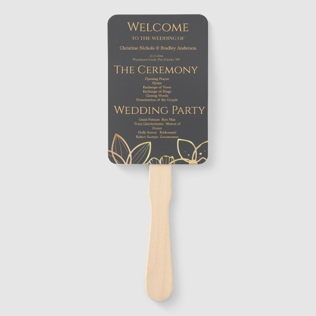 Programm für Holzkohle und Gold-Hochzeiten Fächer (Vorderseite)