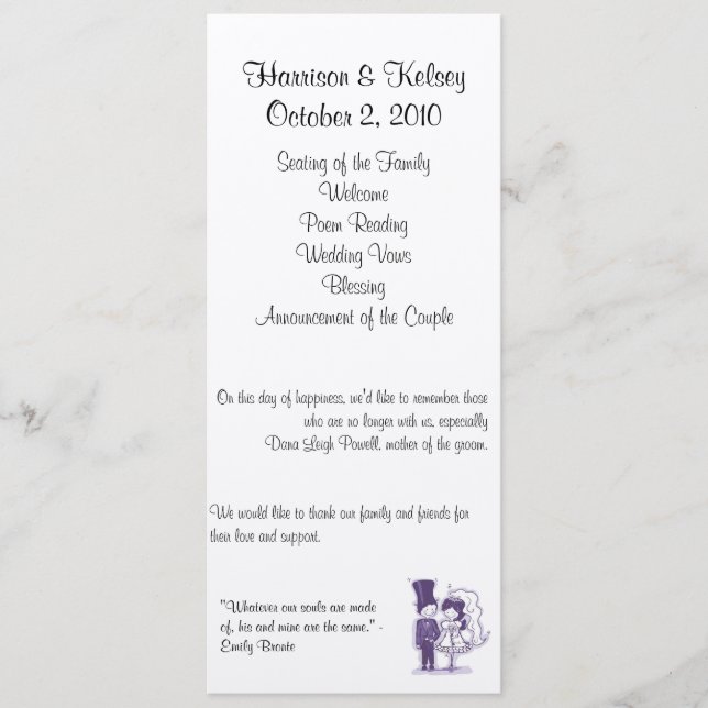 Programm für reine Cursive Wedding (Vorderseite)