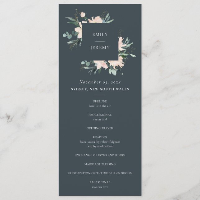 PROGRAMM "GRAY BLUSH GOLD FLORAL WEDDING CEREMONON (Vorderseite)