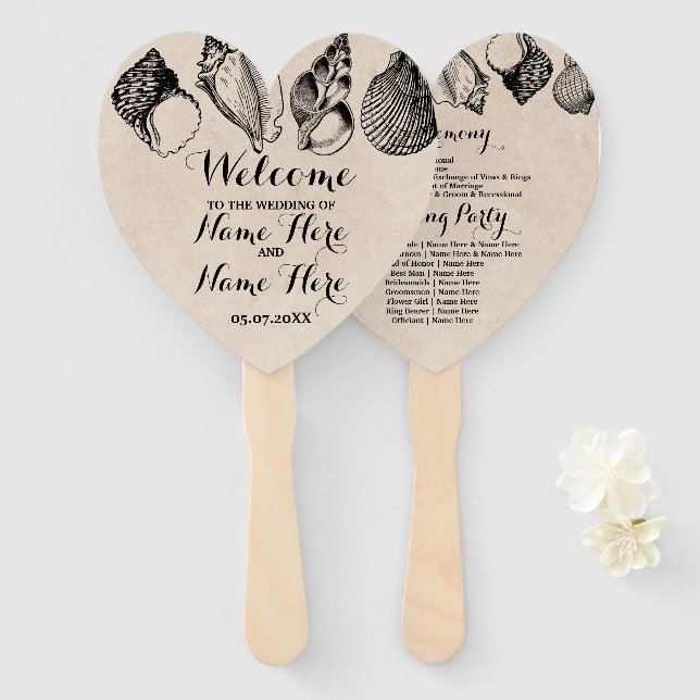 Programm Hand Fan Muscheln Strand Hochzeit Meer Fächer (Vorne und Hinten)