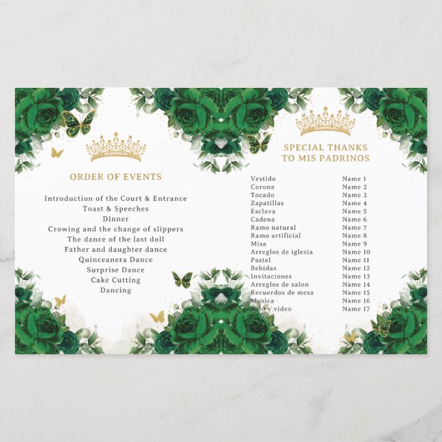 Programm "Quinceañera Emerald Floral Butterfells" (Rückseite)