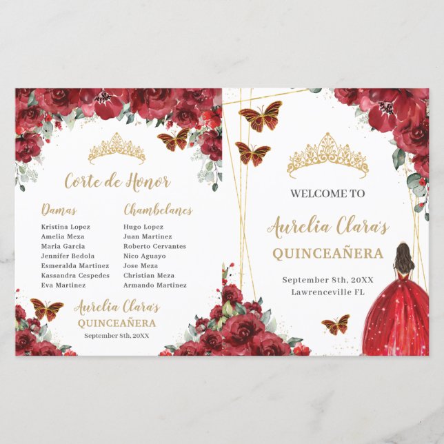 Programm "Red Floral Quinceanera Orderveranstaltun (Vorderseite)