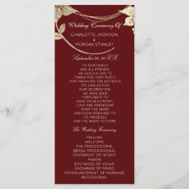 Programm zur Hochzeit von Burgund Red Gold Floral