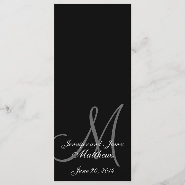 Programm zur Hochzeitskirche Monogram Black & Whit (Vorderseite)