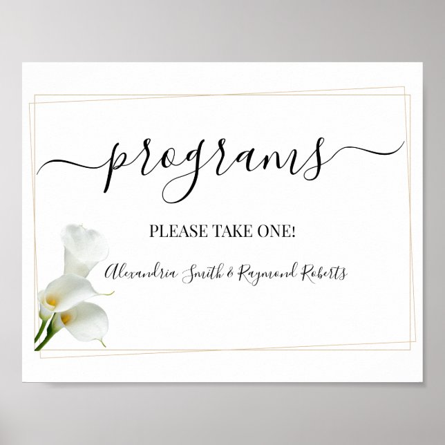 Programme Hochzeit Zeremonie Grüne Calla Lily Sing Poster (Vorne)