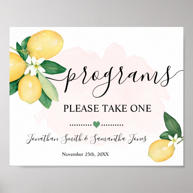 Programme Hochzeitfeier Lemons Pink Sign Poster (Vorne)