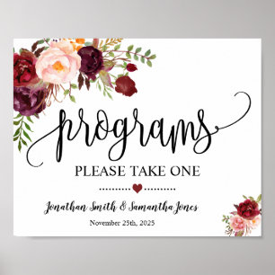 Programmheft Hochzeitszeremonie Boho Marsala Blume Poster