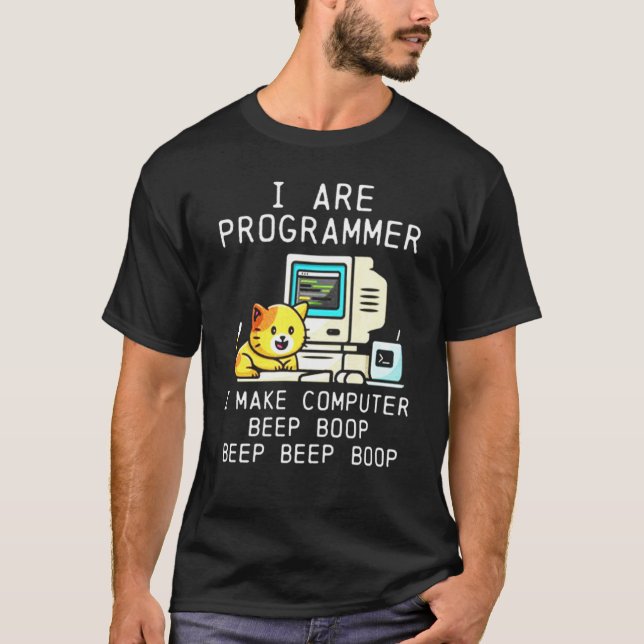Programmier Cat Beep Boop Coding T-Shirt (Vorderseite)