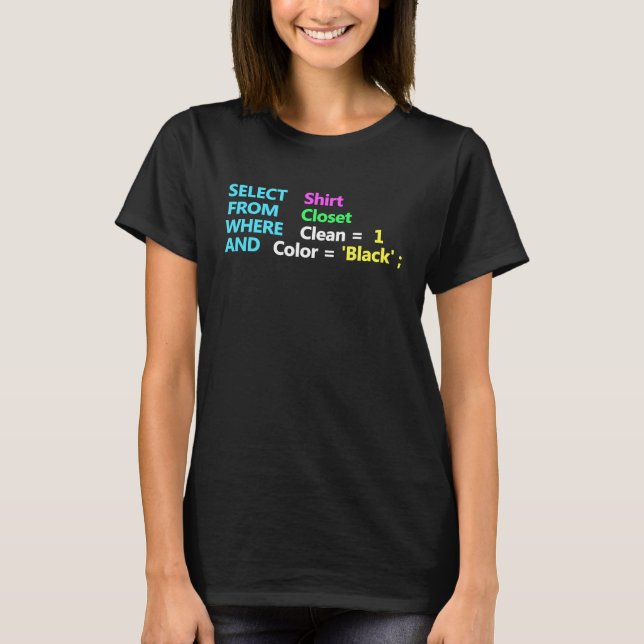 Programmier SQL Quest Geek Database Coding T-Shirt (Vorderseite)