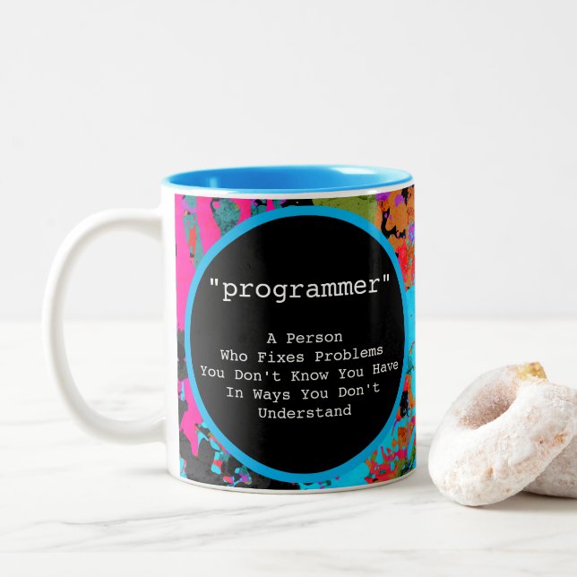 Programmierer Coder Farbiger Spritzer Abstrakte Ku Zweifarbige Tasse (Mit Donut)
