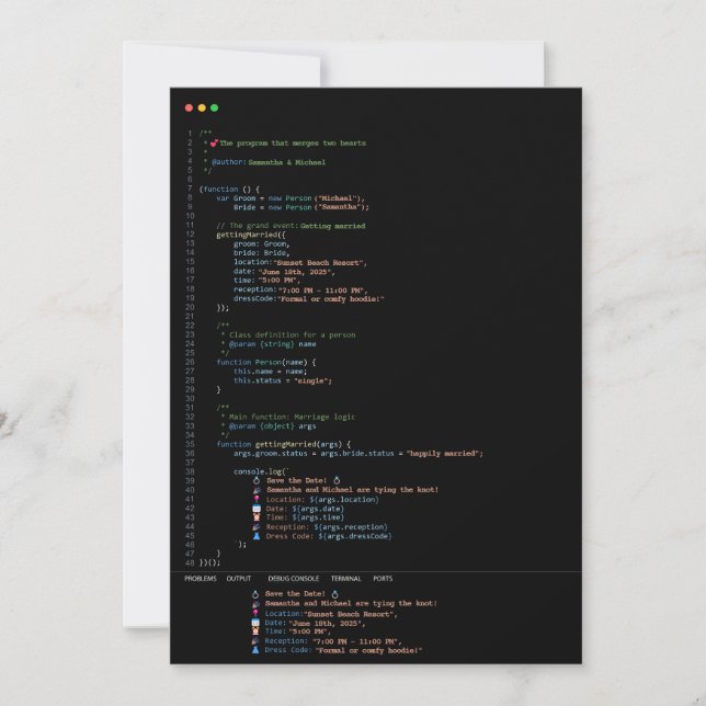 Programmierer Entwickler Schwarze Hochzeits-Einlad Einladung (Vorderseite)