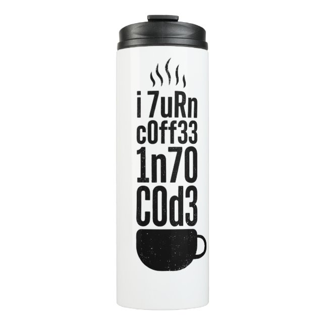 Programmierer Humor – Kaffee wird zu Code Thermosbecher (Vorderseite)