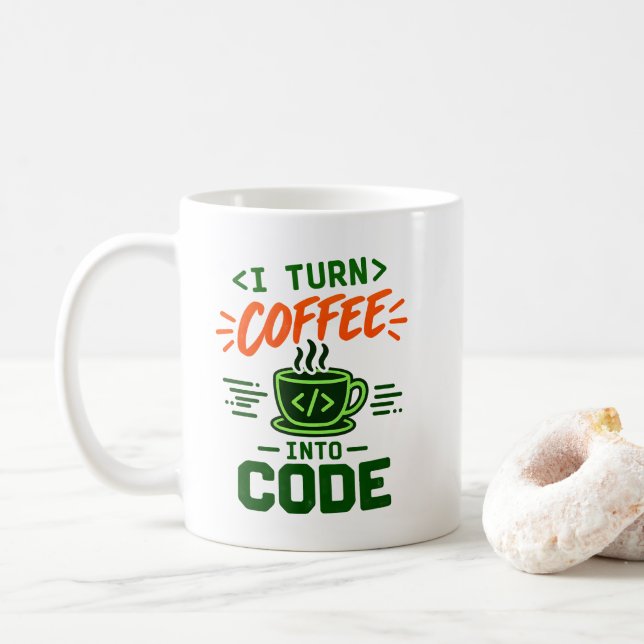 Programmierer IT Humor Ich verwandle Kaffee in Cod Kaffeetasse (Mit Donut)
