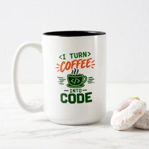 Programmierer IT Humor Ich verwandle Kaffee in Cod Zweifarbige Tasse