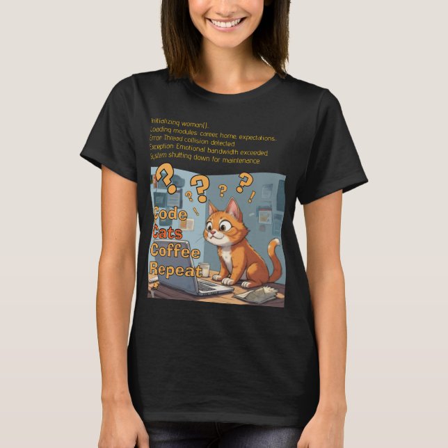 Programmierer Katze Code Kaffee Wiederholung Desig T-Shirt (Vorderseite)