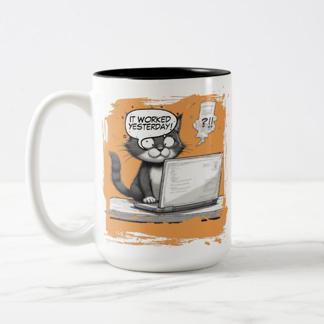 Programmierer Katzen Humor Fehlersuche ist Katastr Zweifarbige Tasse (Links)