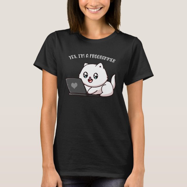 Programmierer Niedlich Cat Computer Administrator  T-Shirt (Vorderseite)