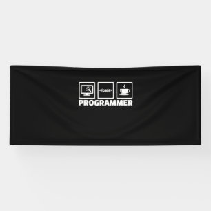 Programmierer schreiben Code und trinken Kaffee Banner
