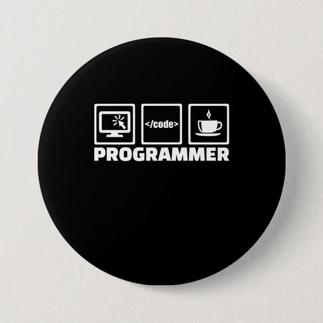 Programmierer schreiben Code und trinken Kaffee Button (Vorderseite)