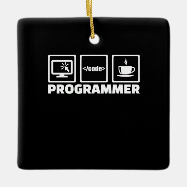 Programmierer schreiben Code und trinken Kaffee Keramikornament (Vorderseite)