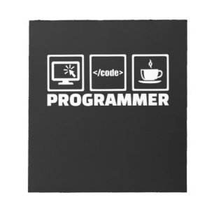 Programmierer schreiben Code und trinken Kaffee Notizblock
