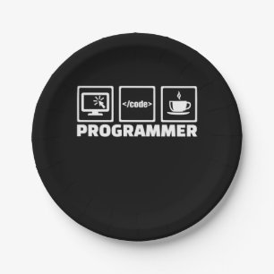Programmierer schreiben Code und trinken Kaffee Pappteller